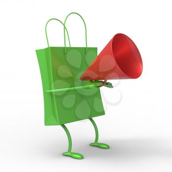 Shopping Bag With Megaphone Showing Retail Sale Announcement