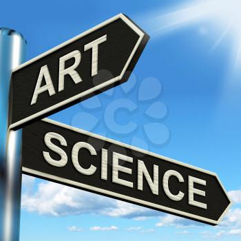 Art Science Signpost Showing Creating Or Formulas
