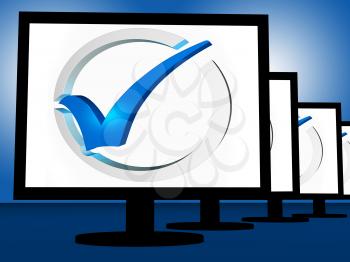 Check Mark On Monitors Shows User's Satisfaction Or Acceptance