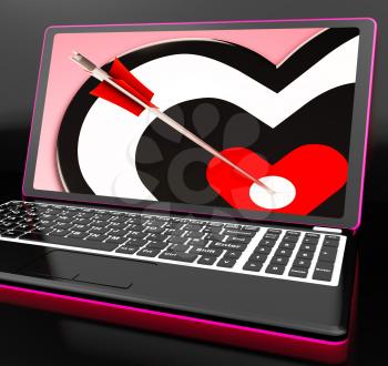 Target Heart On Laptop Shows Affection And Romantic Emotions