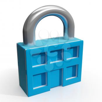 Padlock And House Shows Building Security Or Protection