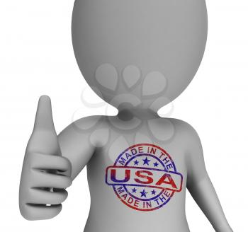 Made In USA Stamp On Man Showing Excellent American Products