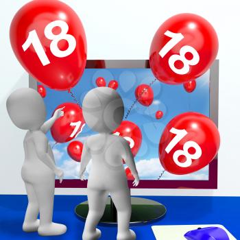 Number 18 Balloons from Monitor Showing Online Invitation or Celebration