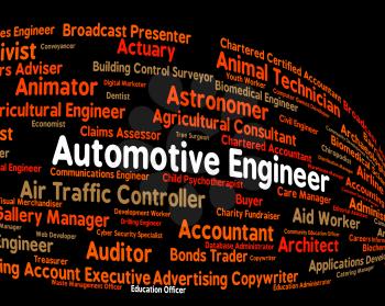 Automotive Engineer Indicating Text Car And Hiring