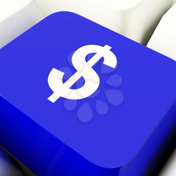 Dollar Symbol Computer Key In Blue Showing Money Or Investments