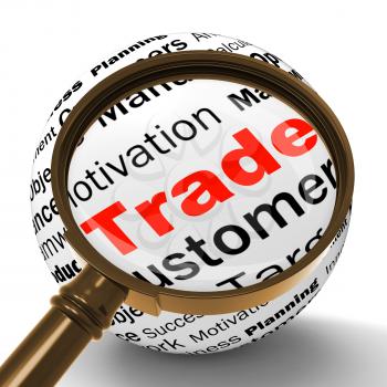Trade Magnifier Definition Shows Stock Trading Selling Or Sharing