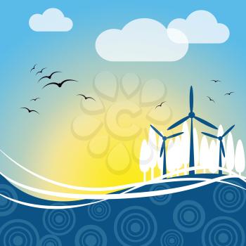 Wind Power Indicating Turbine Energy And Sustainable