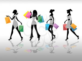 Women Shopping Representing Retail Sales And Selling