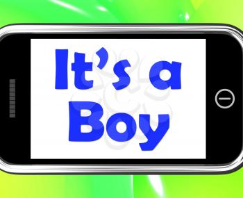 It's A Boy On Phone Showing Newborn Male Baby