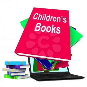 Children's Books Book Stack Laptop Showing Reading For Kids