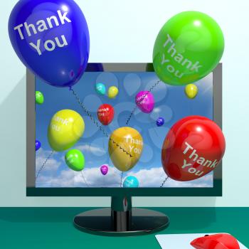Thank You Balloons Coming From Computer As Online Thanks Messages