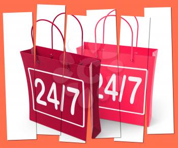 Twenty-four Seven Shopping Bags Showing Hours Open