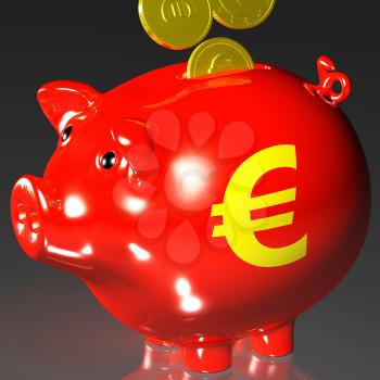 Coins Entering Piggybank Shows European Loans And Finances
