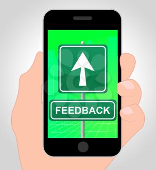 Hand Holding Mobile Phone Showing Feedback Online Indicates Opinion Survey
