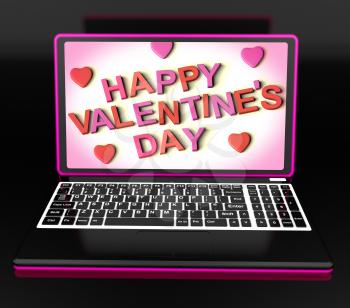 Happy Valentine's Day On Laptop Showing Celebrating Love And Happiness