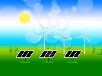 Solar Wind Power Symbols Mean Renewable Resources And Energy