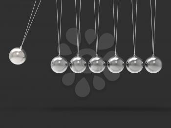 Seven Silver Newtons Cradle Showing Blank Spheres Copyspace For 7 Letter Word