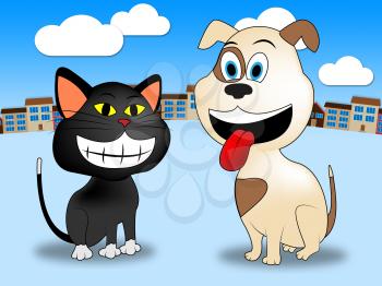 Town Pets Representing Domestic Cat And Doggy