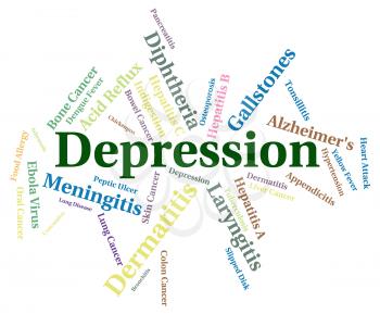 Depression Word Showing Poor Health And Ailment