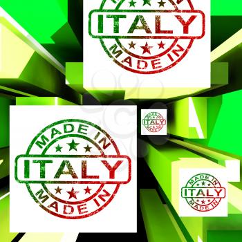 Made In Italy On Cubes Shows Italian Manufacture And Industry