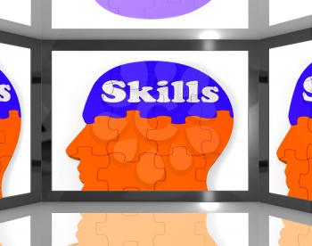 Skills On Brain On Screen Showing Human Competences And Talents