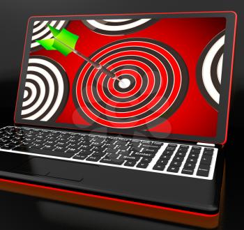 Target Hit On Laptop Shows Accuracy And Perfect Shot