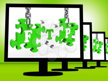 FTP On Monitors Shows Data Transmission Or Files Upload