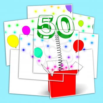 Number Fifty Surprise Box Displaying Creative Celebration Or Colourful Party