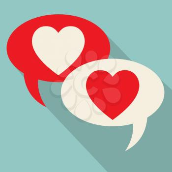 Hearts Speech Bubbles Showing Valentines Day And Talking