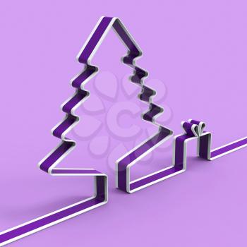 Xmas Tree Indicating Gift Box And Presents