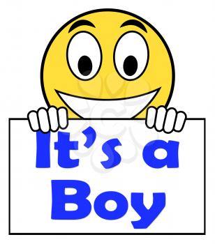 It's A Boy On Sign Showing Newborn Male Baby
