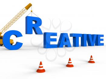 Crane Making Creative Word Represents Innovative Ideas 3d Rendering