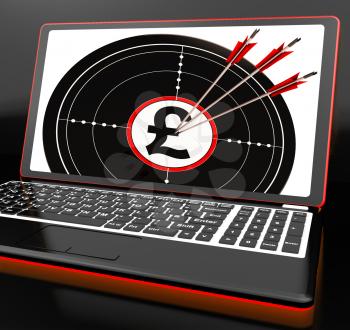 Pound Symbol On Laptop Shows Britain Finances And Profits