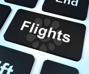 Flights Computer Key Shows Overseas Vacation Or Holiday Booking