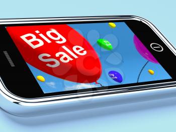 Big Sale Balloons On A Mobile Phone Show Discounts