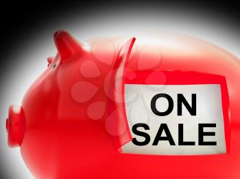 On Sale Piggy Bank Message Showing Discounts And Promotion