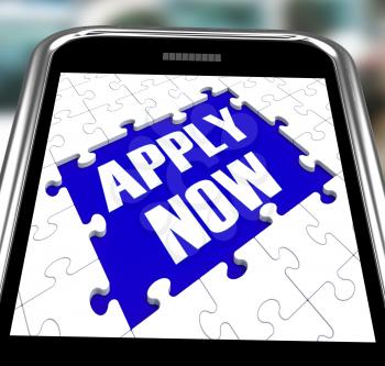 Apply Now On Smartphone Shows Employment Recruitment And Online Application
