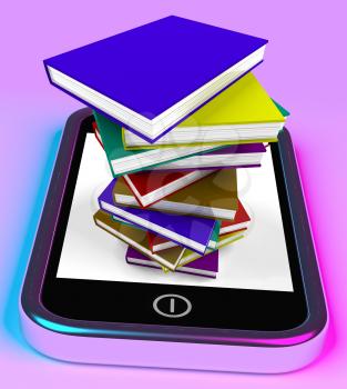 Mobile Phone And Books Stack Shows Online Knowledge