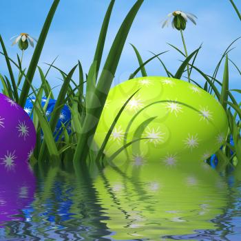 Easter Eggs Indicating Green Grass And Field