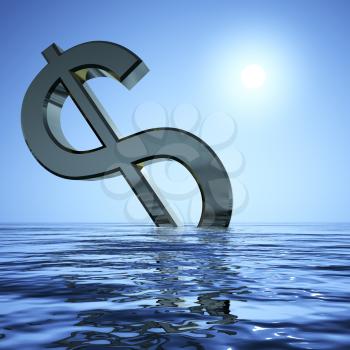 Dollar Sinking And Sun Showing Depression Recession And Economic Downturns