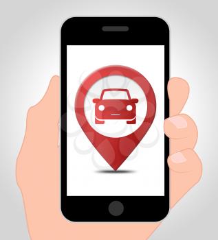Car Location Online Showing Smartphone Motor And Cellphone