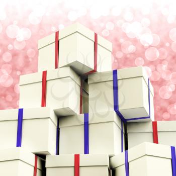 Stack Of Giftboxes With Bokeh Background As Presents For Family
