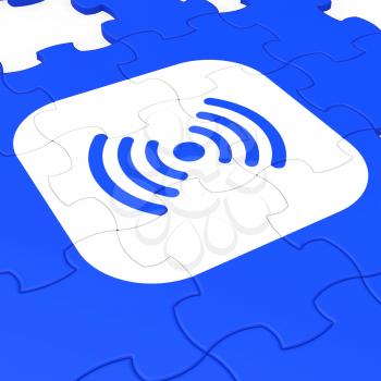 Wireless Signal Symbol Puzzle Shows Internet Connection And Global Networking