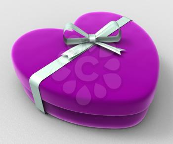 Heart Gift Showing Valentine Day And Box