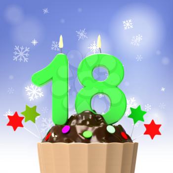 Eight teen Candle On Cupcake Showing Teen Birthday Celebration Or Party