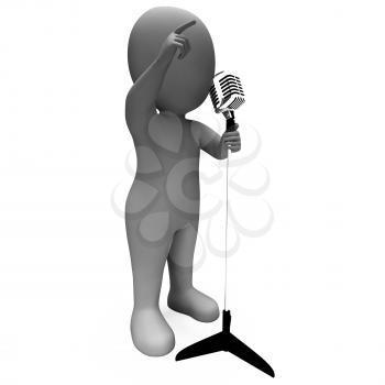 Singer Character Showing Music Microphone Karaoke Concert