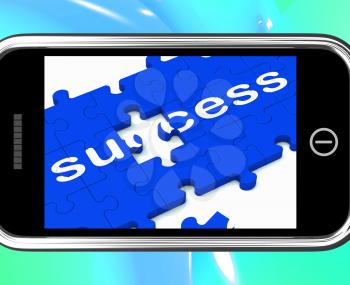 Success On Smartphone Shows Successful Solutions And Accomplishment