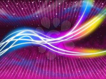 Purple Swirls Background Showing Colorful Flourescent And Stars
