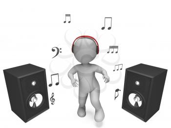 Listening Music Character Showing Headset Speakers And Songs