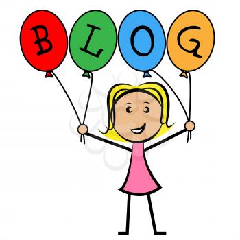 Blog Balloons Representing Young Woman And Blogging
